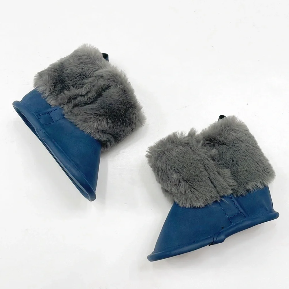 First Steps navy blue/gray faux fur baby boots